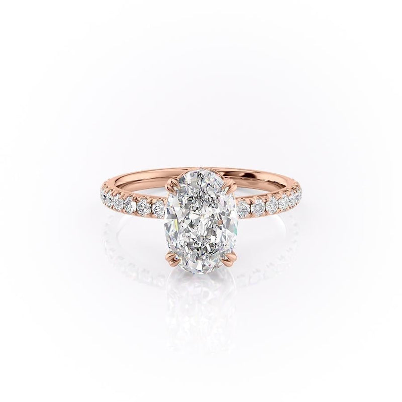 Oval Cut Moissanite Shoulder Set Ring With Block Halo