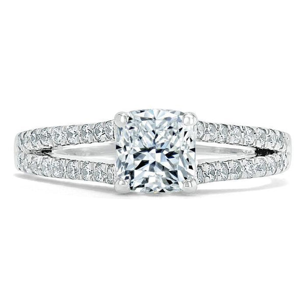 Cushion Cut Moissanite Engagement Ring, Split Shank