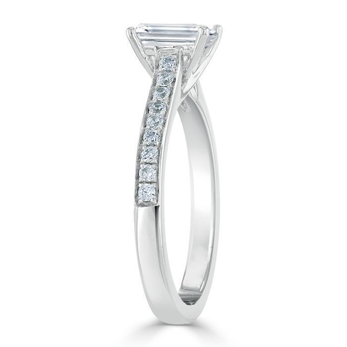 Emerald Cut Moissanite Engagement Ring, Classic Style