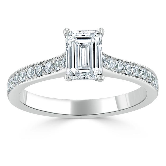 Emerald Cut Moissanite Engagement Ring, Classic Style