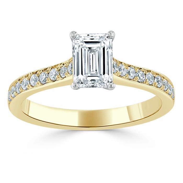 Emerald Cut Moissanite Engagement Ring, Classic Style