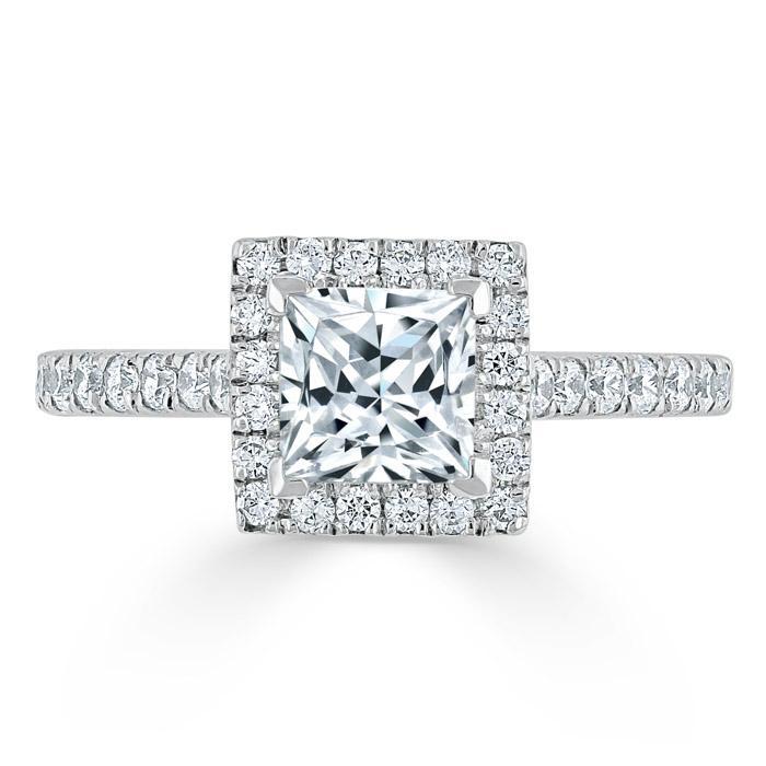 Princess Cut Moissanite Engagement Ring, Classic Halo