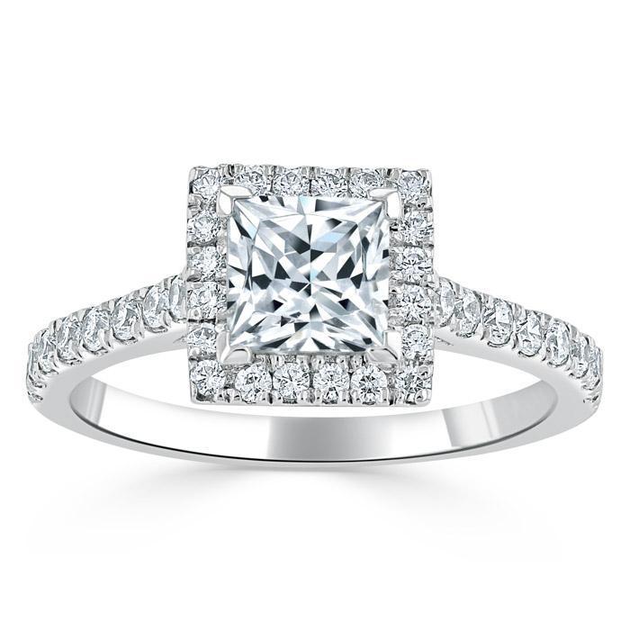 Princess Cut Moissanite Engagement Ring, Classic Halo