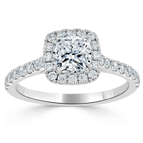 Cushion Cut Moissanite Halo Engagement Ring, Tiffany Style