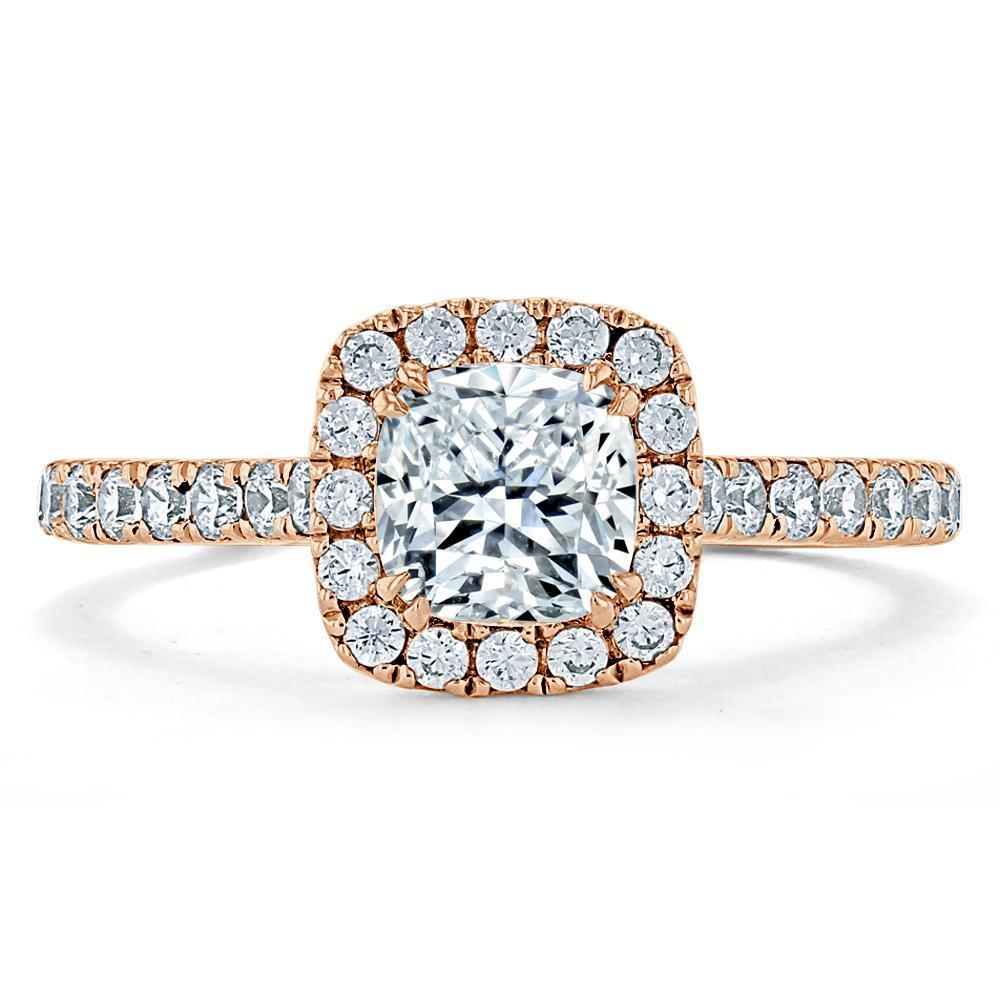 Cushion Cut Moissanite Halo Engagement Ring, Tiffany Style