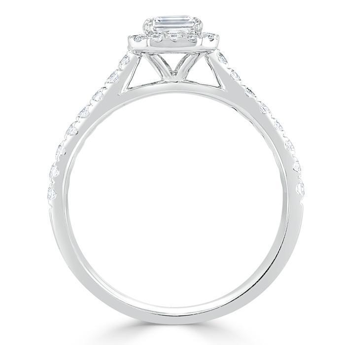 Emerald Cut Moissanite Engagement Ring, Classic Halo