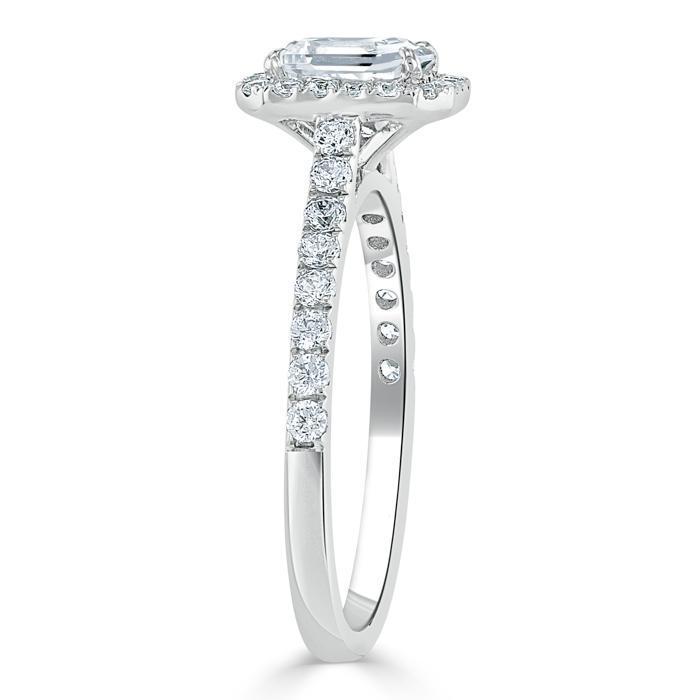 Emerald Cut Moissanite Engagement Ring, Classic Halo