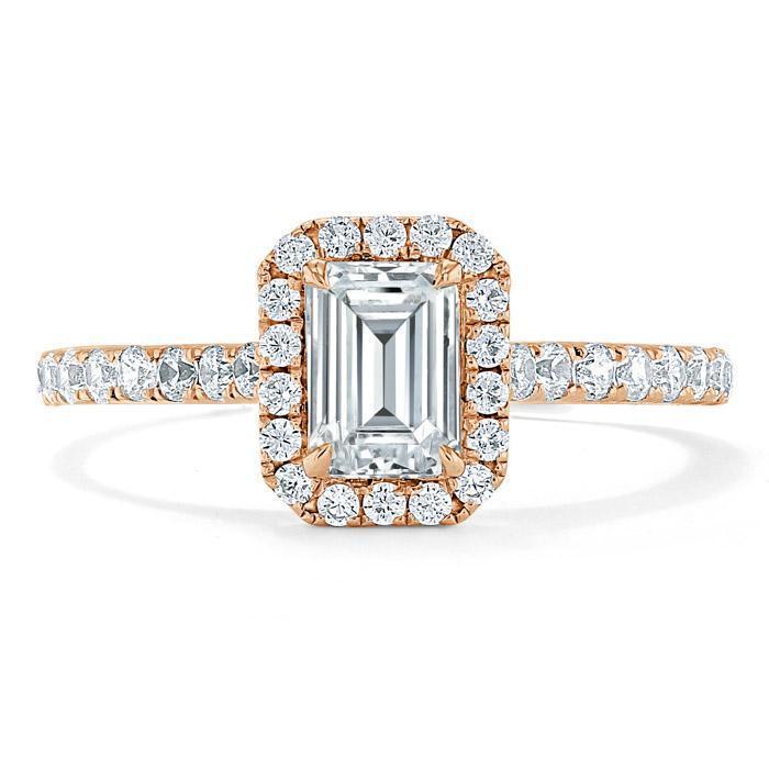 Emerald Cut Moissanite Engagement Ring, Classic Halo