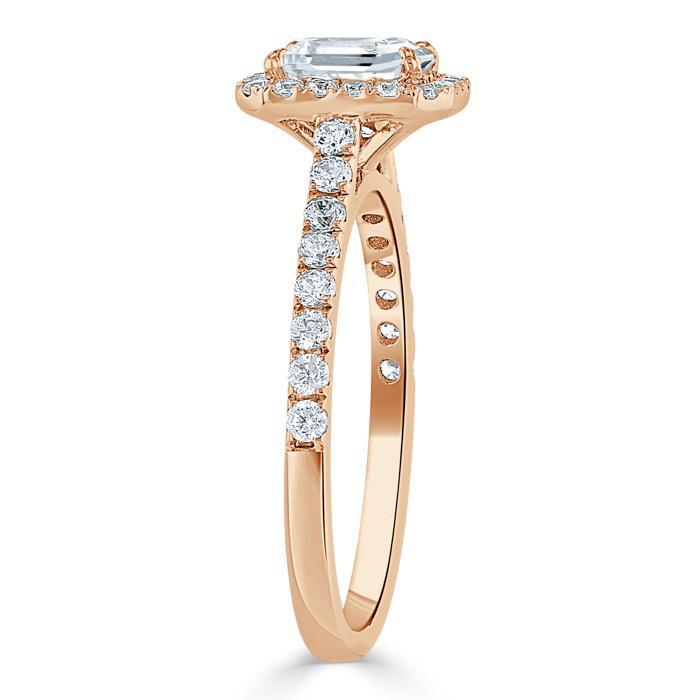 Emerald Cut Moissanite Engagement Ring, Classic Halo