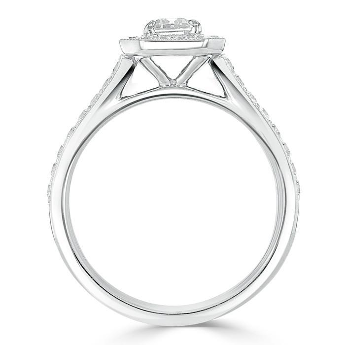 Emerald Cut Moissanite Engagement Ring, Classic Halo