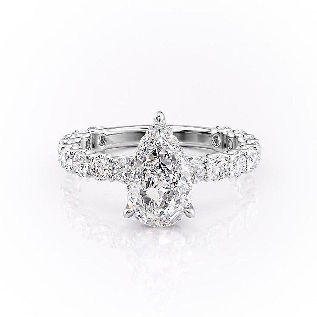 PEAR CUT MOISSANITE STONE SET SHOULDERS WITH HIDDEN HALO