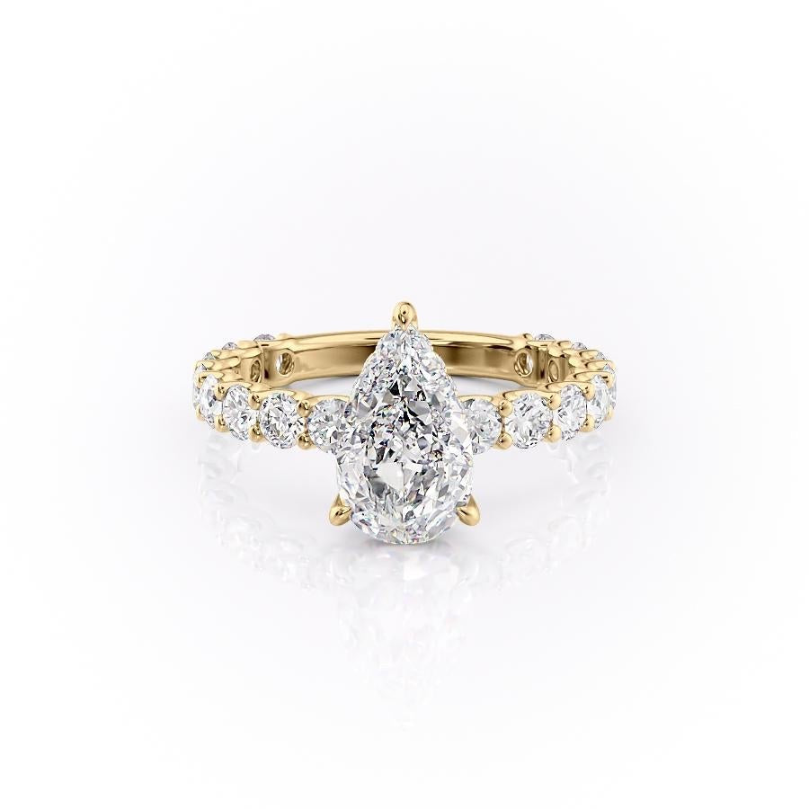 PEAR CUT MOISSANITE STONE SET SHOULDERS WITH HIDDEN HALO