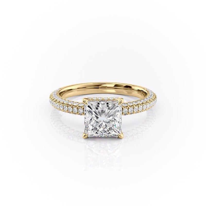 PRINCESS CUT MOISSANITE PAVÉ SET SHOULDERS WITH HIDDEN HALO