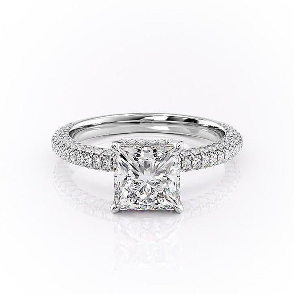 PRINCESS CUT MOISSANITE PAVÉ SET SHOULDERS WITH HIDDEN HALO