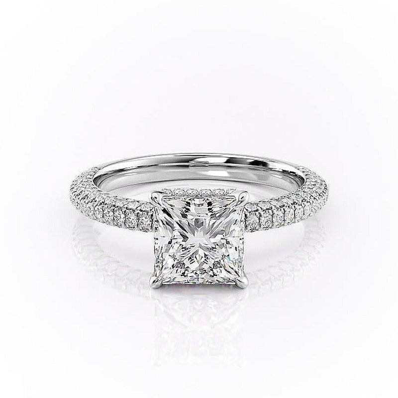 PRINCESS CUT MOISSANITE PAVÉ SET SHOULDERS WITH HIDDEN HALO