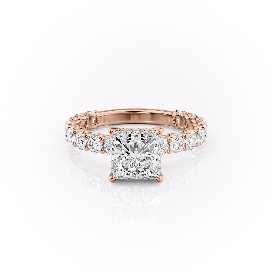 PRINCESS CUT MOISSANITE STONE SET SHOULDERS WITH HIDDEN HALO