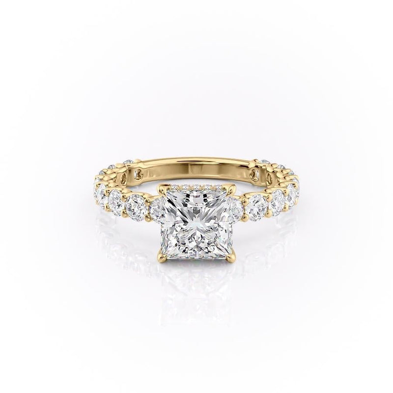 PRINCESS CUT MOISSANITE STONE SET SHOULDERS WITH HIDDEN HALO