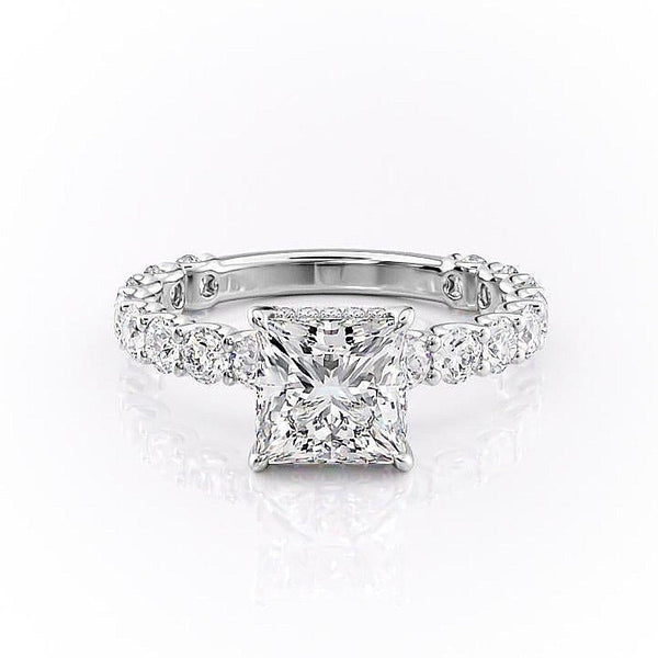 PRINCESS CUT MOISSANITE STONE SET SHOULDERS WITH HIDDEN HALO