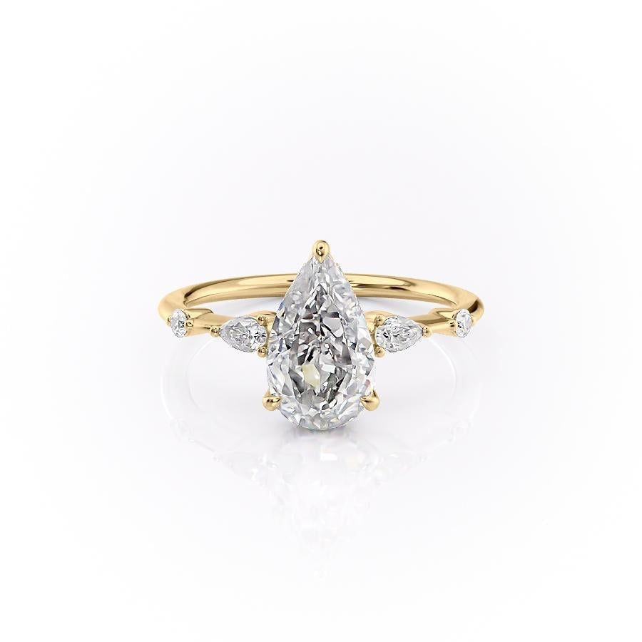 Pear Cut Moissanite Shoulder Set Ring With Hidden Halo