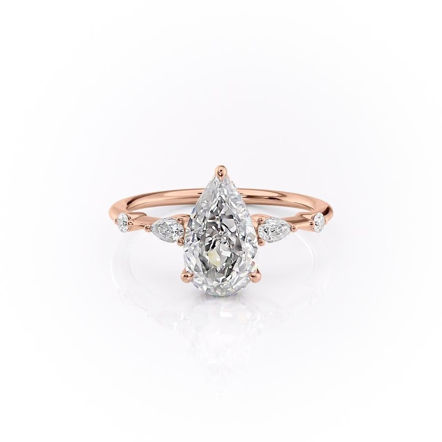 Pear Cut Moissanite Shoulder Set Ring With Hidden Halo