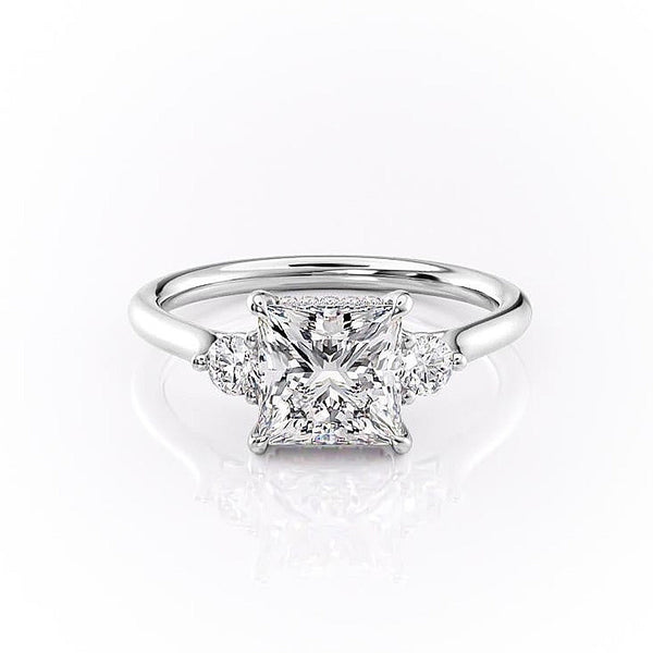 Princess Cut Moissanite 3 Stone Ring