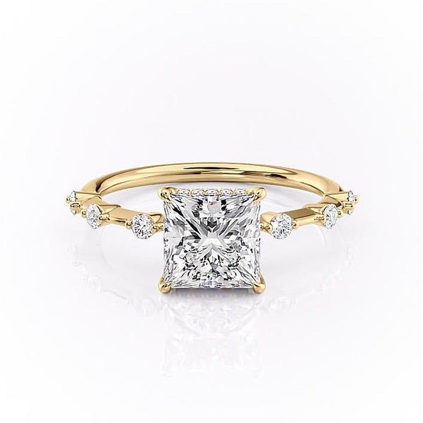 Princess Cut Moissanite With Stone Set Shoulders