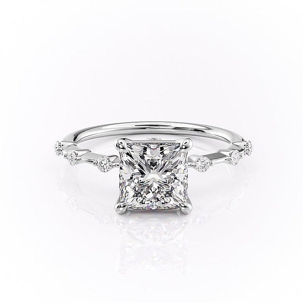 Princess Cut Moissanite With Stone Set Shoulders