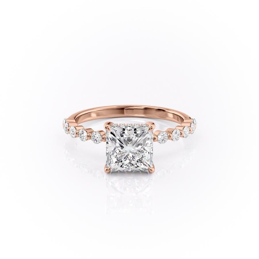 Princess Cut Moissanite Shoulder Set Ring With Hidden Halo