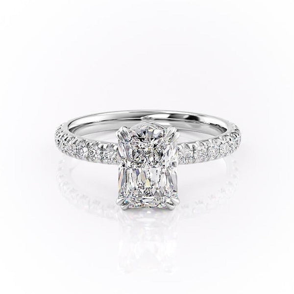 Radiant Cut Moissanite Shoulder Set Ring With Block Halo