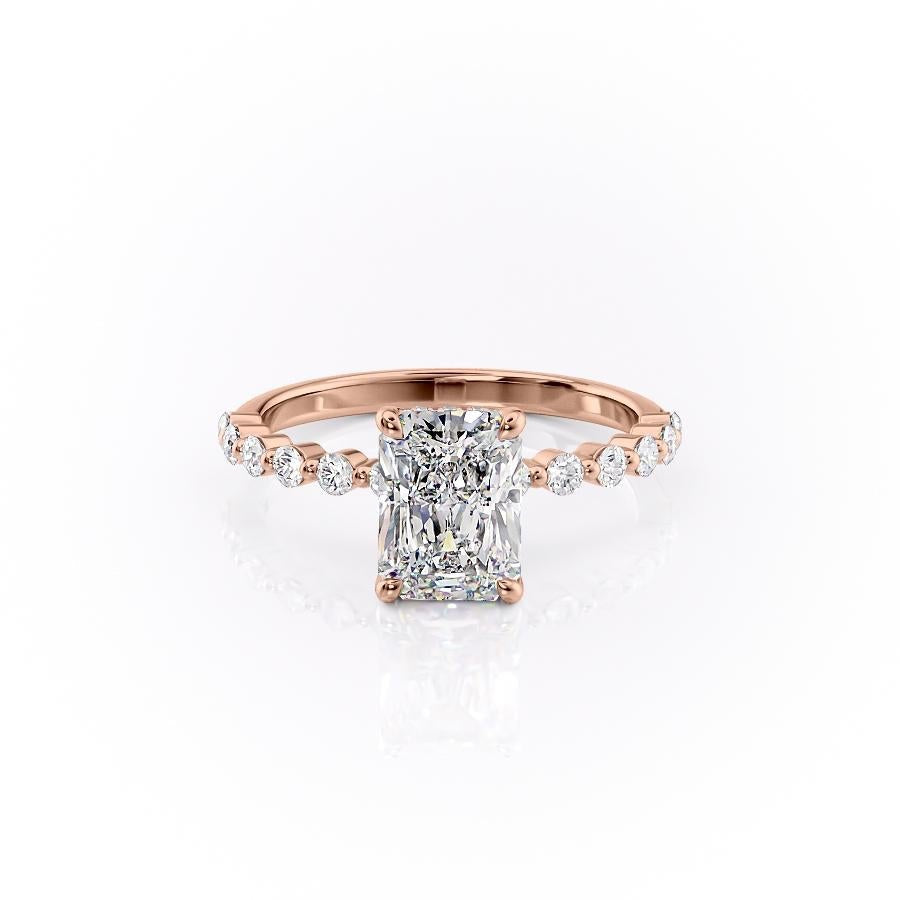 Radiant Cut Moissanite Shoulder Set Ring With Hidden Halo