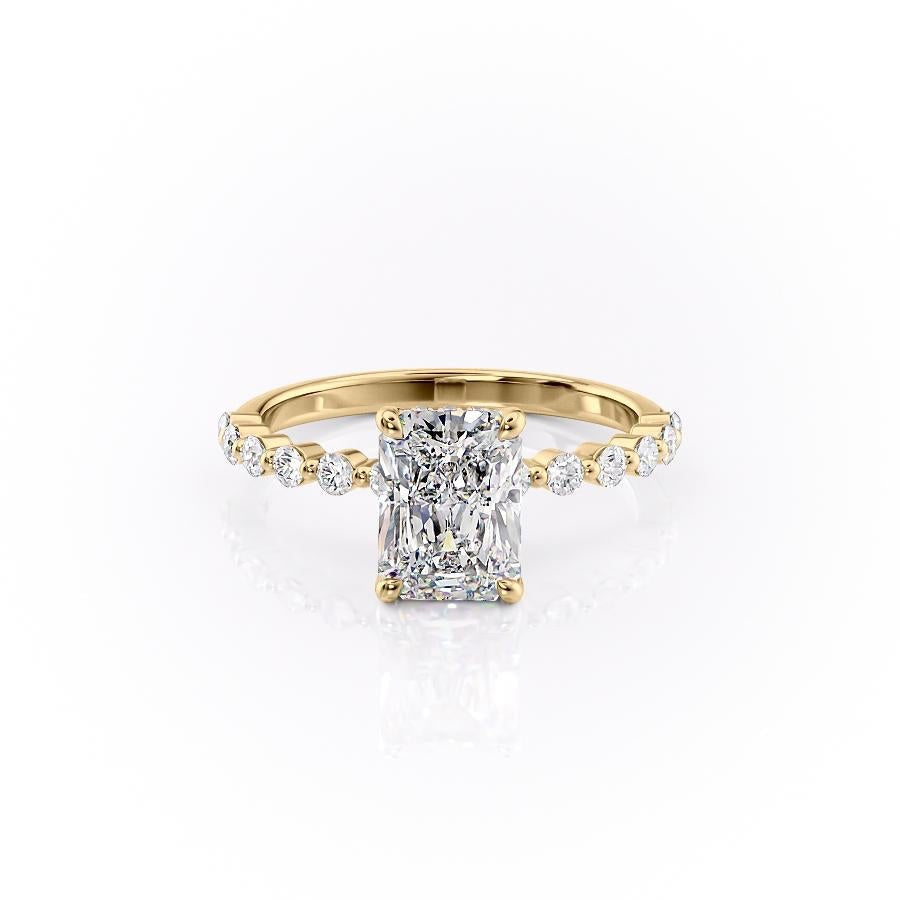 Radiant Cut Moissanite Shoulder Set Ring With Hidden Halo