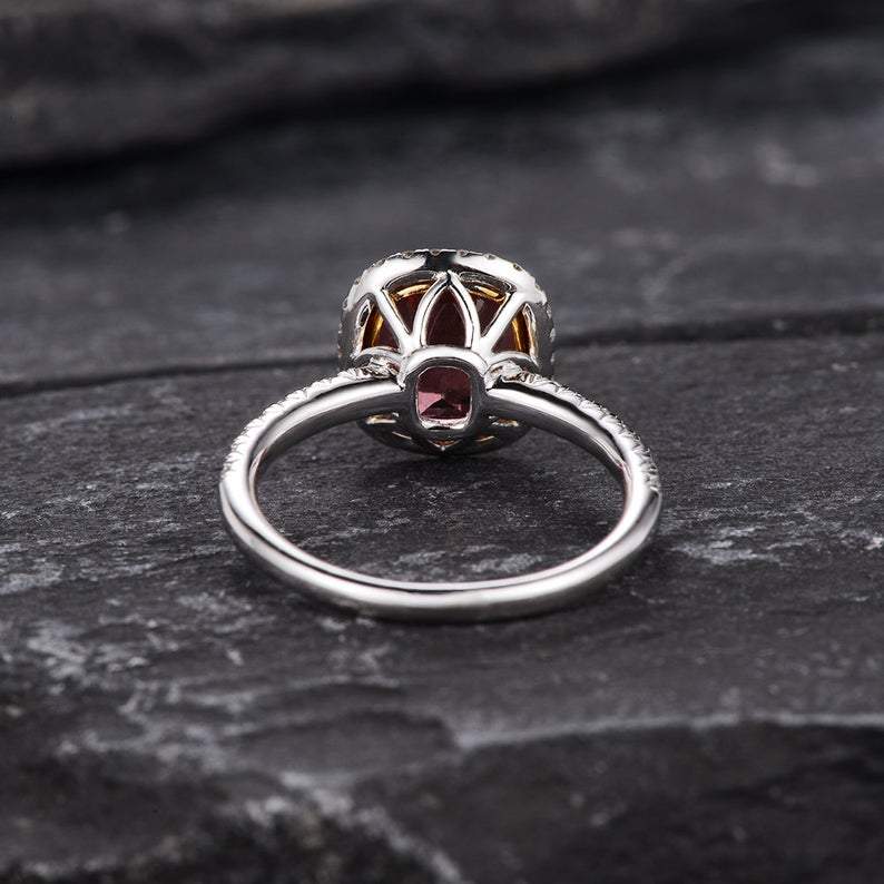 Cushion Cut Red Tourmaline, Classic Halo