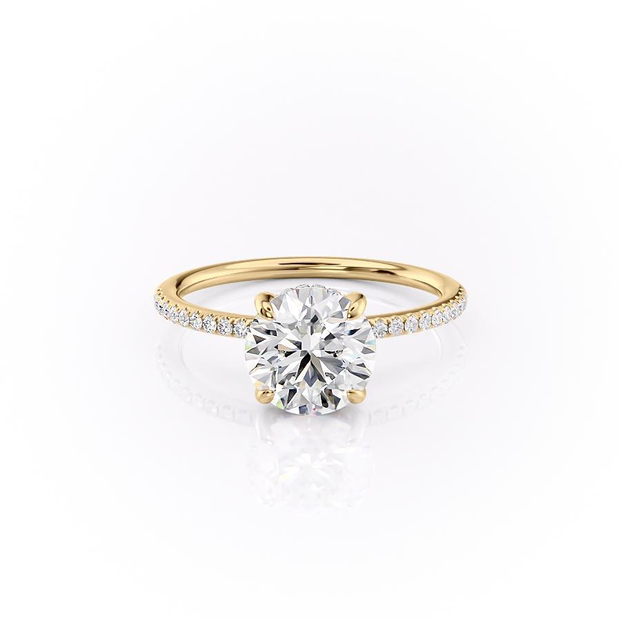 Round Cut Moissanite Engagement Ring, Plain Band With Hidden Halo