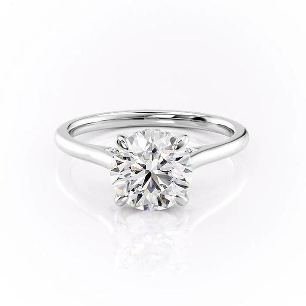 Round Cut Moissanite Engagement Ring, Hidden Halo