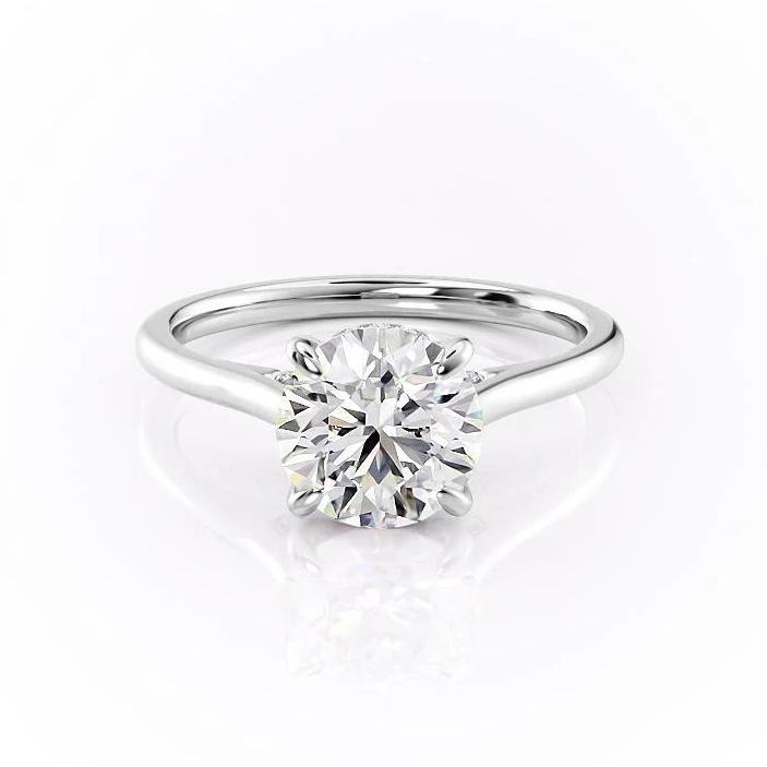 Round Cut Moissanite Engagement Ring, Hidden Halo