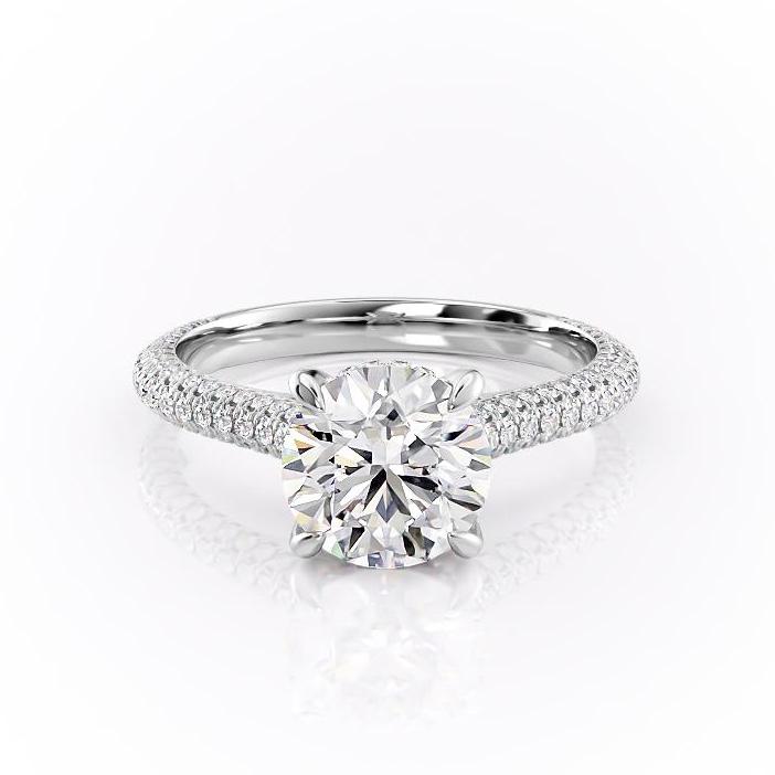 Round Cut Moissanite Engagement Ring, Pave Set Shoulders