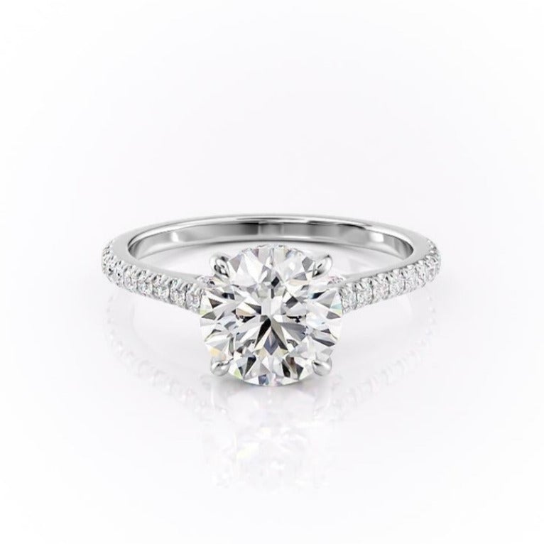 Round Cut Moissanite Shoulder Set Ring With Hidden Halo