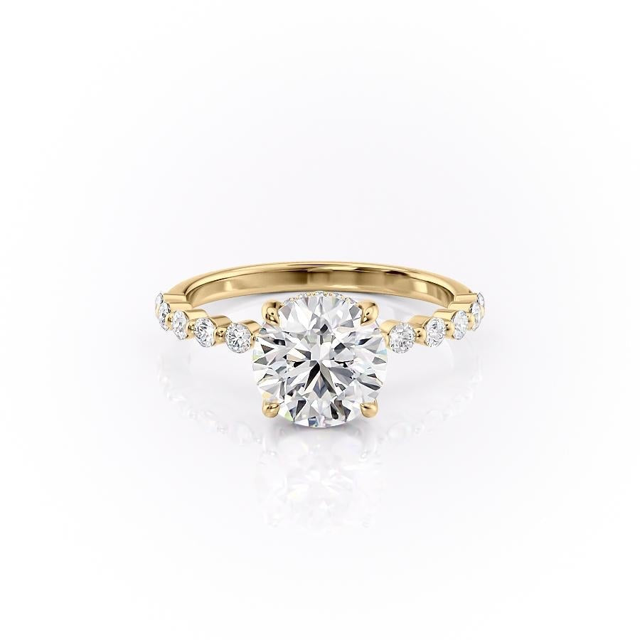 Round Cut Moissanite Shoulder Set Ring With Hidden Halo