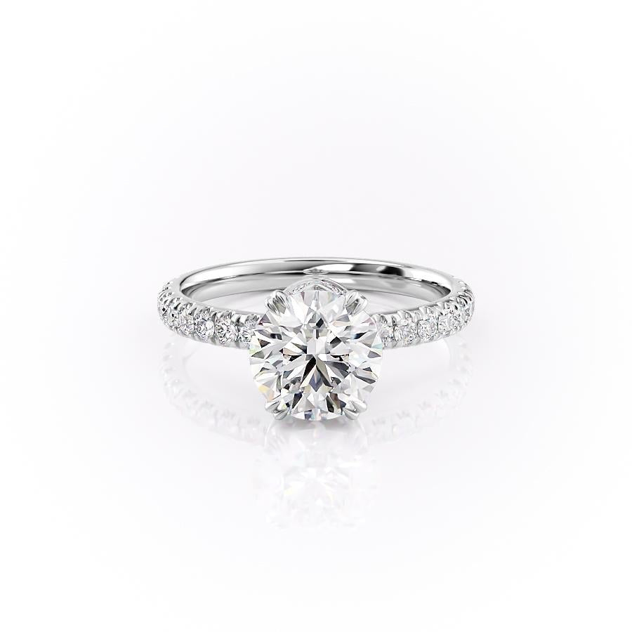 Round Cut Moissanite Shoulder Set Ring With Block Halo