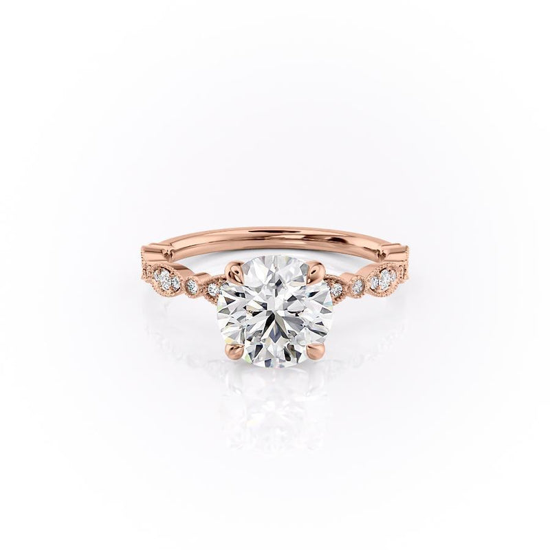 Round Cut Moissanite Engagement Ring, Vintage Design