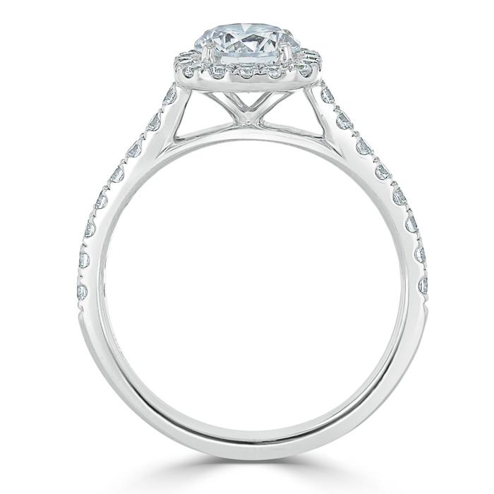 Round Cut Moissanite Halo Engagement Ring, Tiffany Style