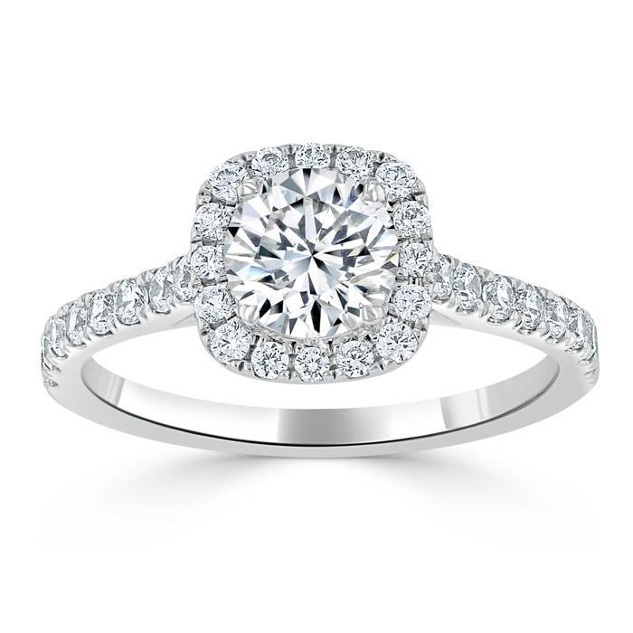 Round Cut Moissanite Halo Engagement Ring, Tiffany Style