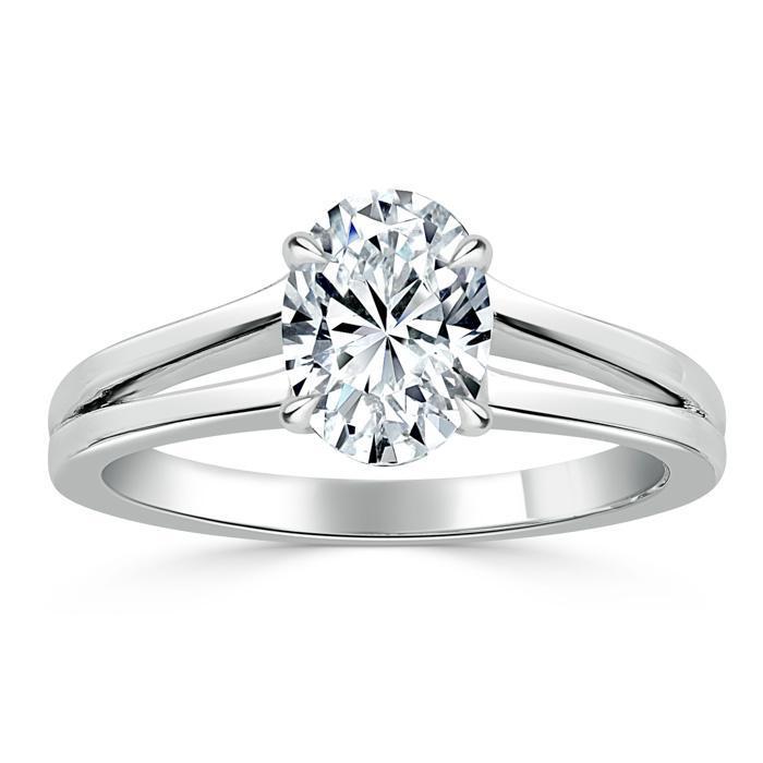 Oval Cut Moissanite Engagement Ring, Classic Style with Split Shank