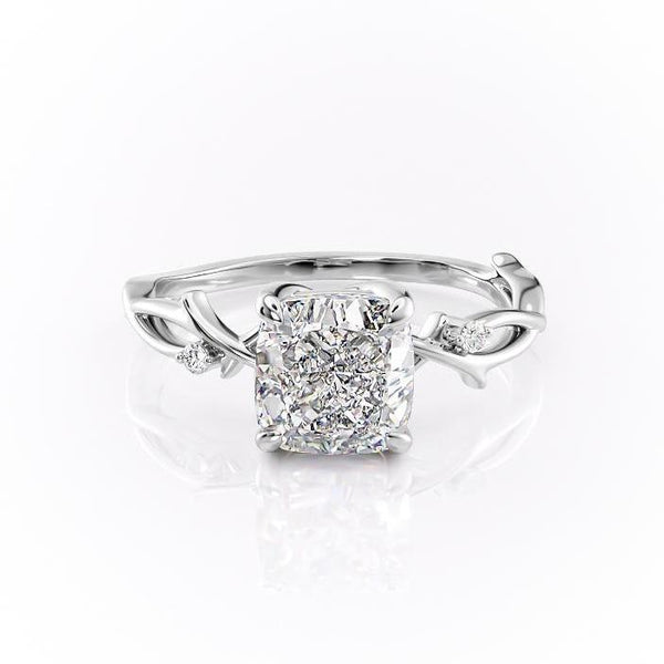 Cushion Cut Moissanite Engagement Ring, Twig Design