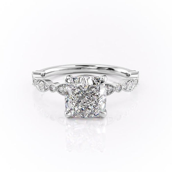 Cushion Cut Moissanite Engagement Ring, Vintage Design