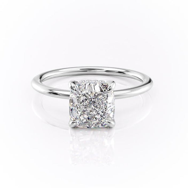 Cushion Cut Moissanite Engagement Ring With Hidden Halo