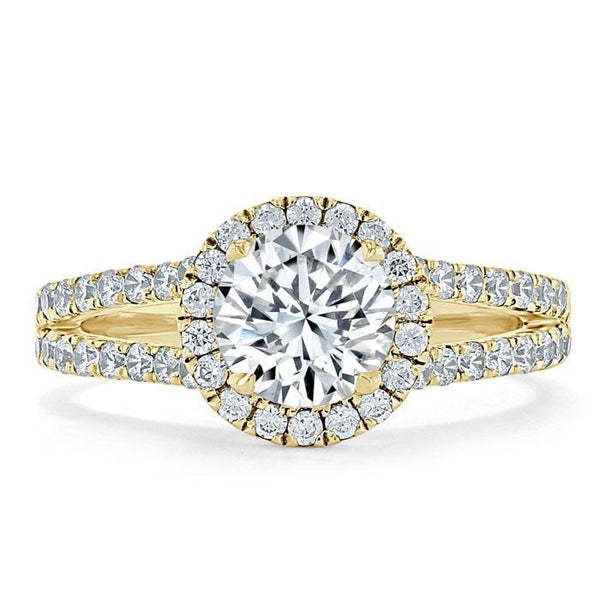 Round Cut Moissanite Halo Engagement Ring, Tiffany Style