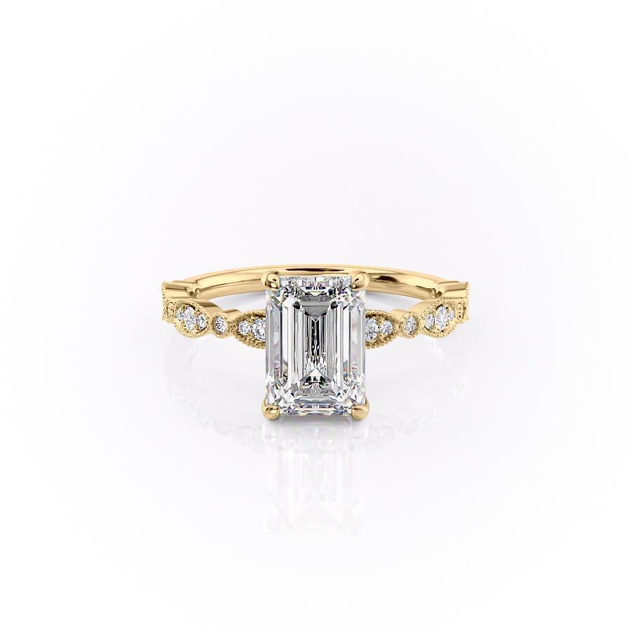 EMERALD CUT MOISSANITE ENGAGEMENT RING, VINTAGE DESIGN