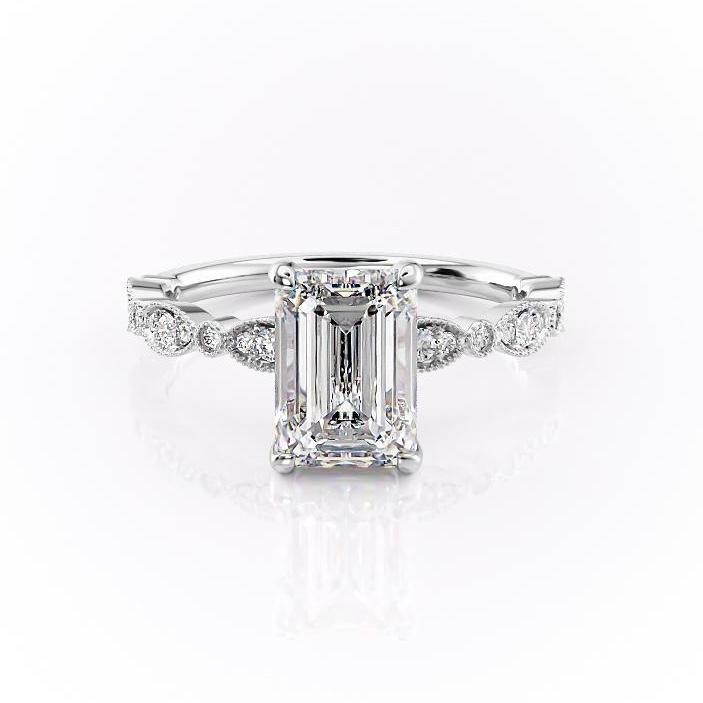 EMERALD CUT MOISSANITE ENGAGEMENT RING, VINTAGE DESIGN