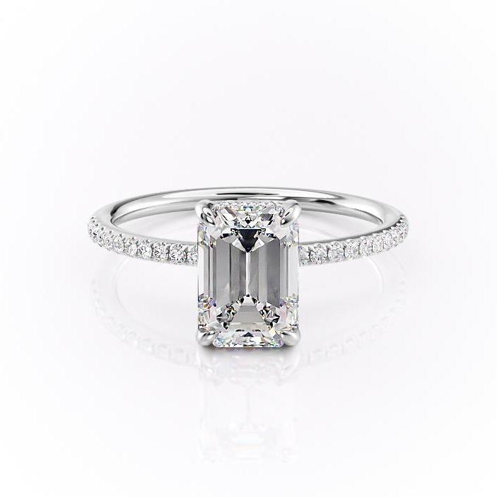 EMERALD CUT MOISSANITE ENGAGEMENT RING, HIDDEN HALO